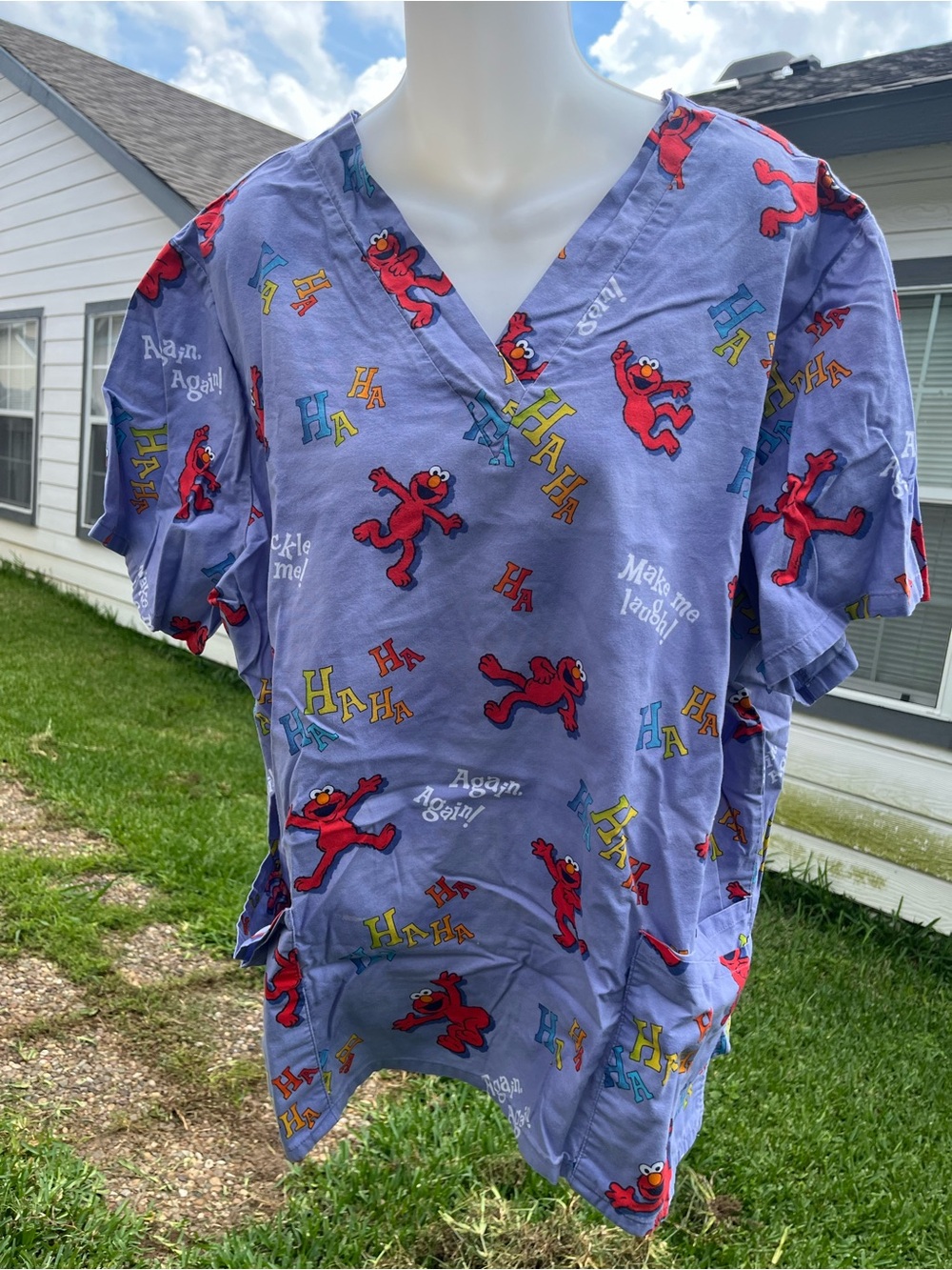 Purple Elmo Print Scrub Top
